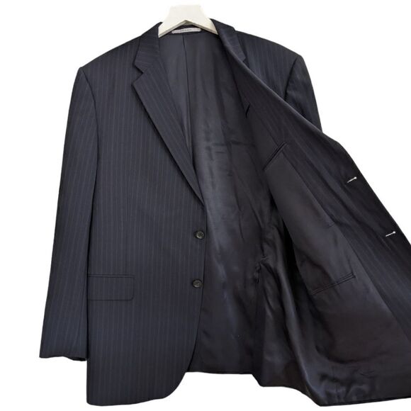 Burberry London Men's Striped Two Button 100% Wool Blazer- Navy Size 46 Reg - Picture 3 of 11